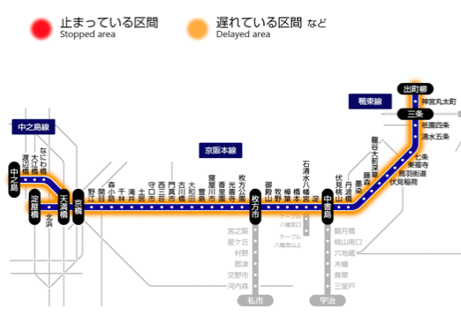 17 33ごろ京阪本線の下木田踏切 萱島駅 寝屋川信号所 で人身事故が発生 京阪線に遅れが出ているみたい 寝屋川つーしん